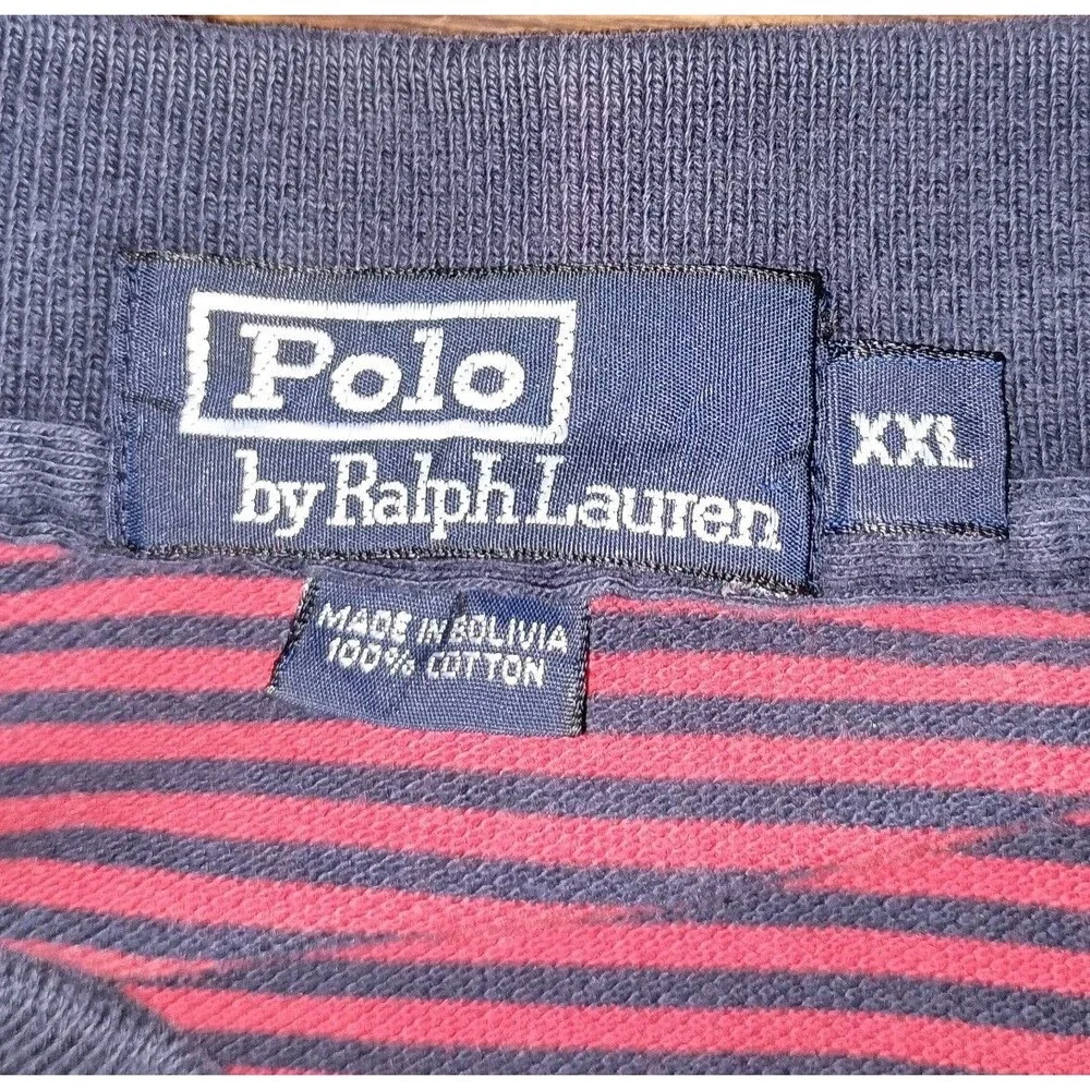 Vintage Polo Ralph Lauren Polo Shirt Mens XXL 2XL Striped Blue Red Small Pony